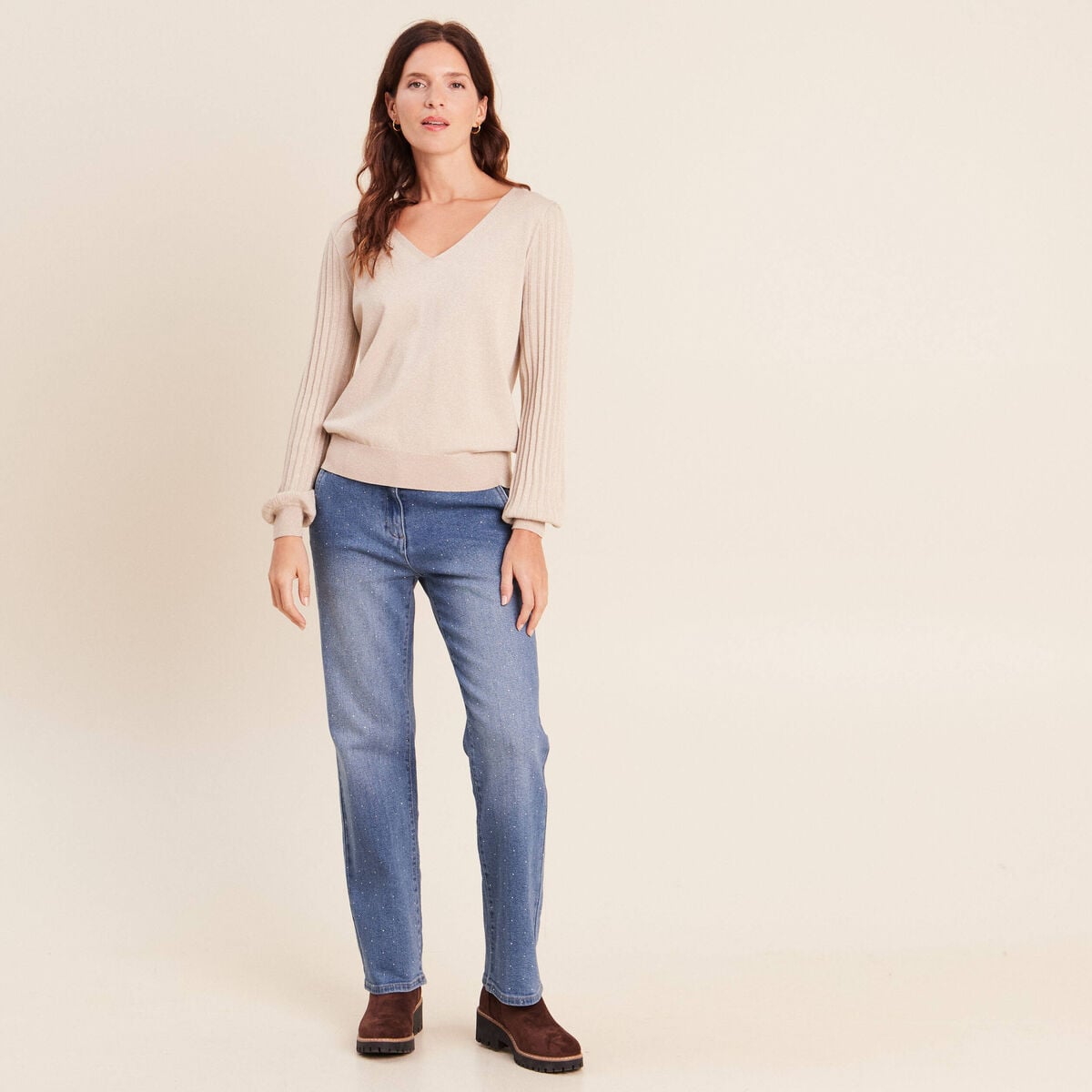 Pull manches longues couleur or femme