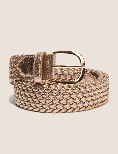 Ceinture tressée métalissée couleur or femme