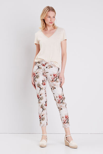 Pantalon réversible confortable beige femme
