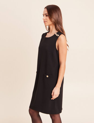 Robe droite courte sans manches col rond noir femme
