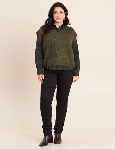 Pull sans manches vert kaki femme