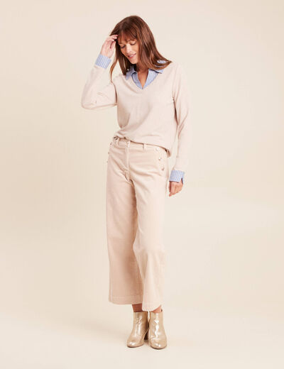 T-shirt effet 2 en 1 col chemise creme femme