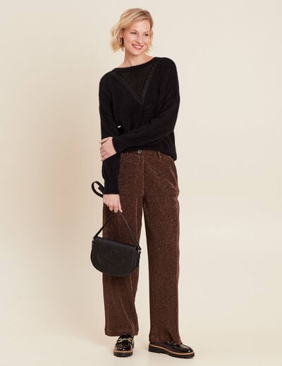 Pantalon flou effet tricoté couleur cuivre femme
