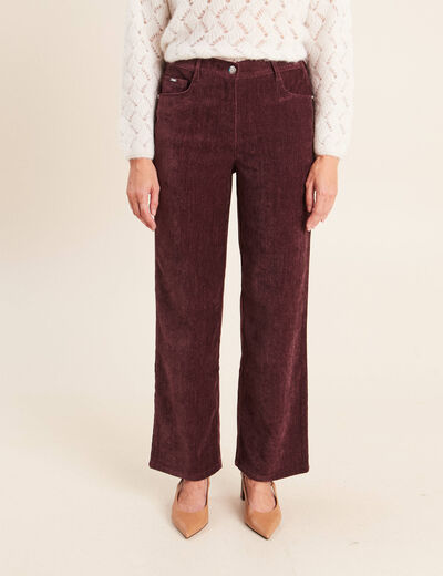 Jean taille haute en velours bordeaux femme