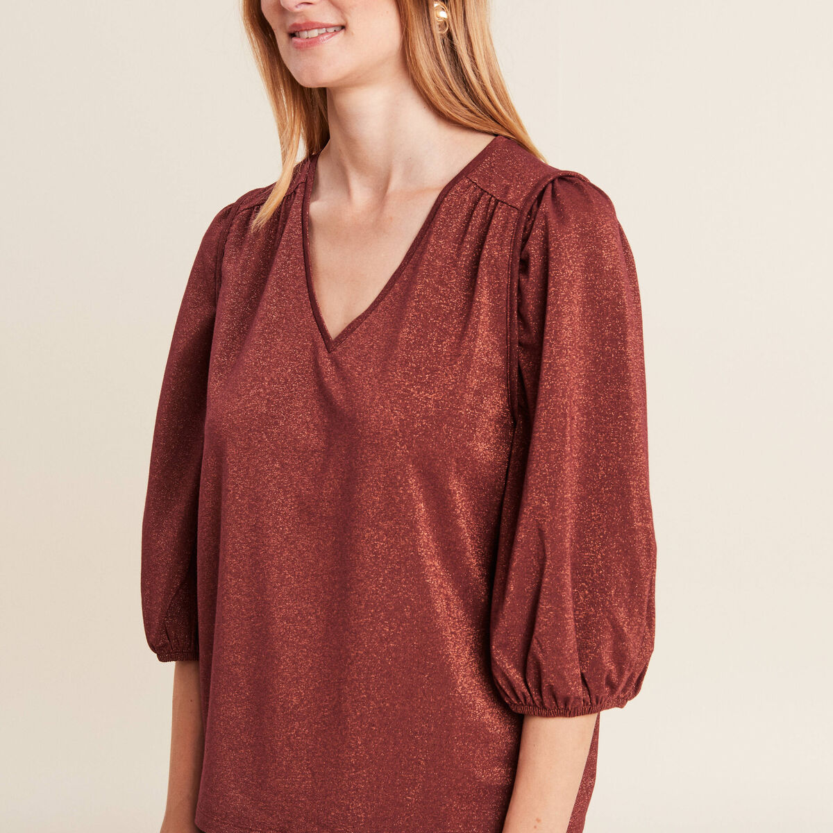 Blouse manches 3/4 couleur cuivre femme