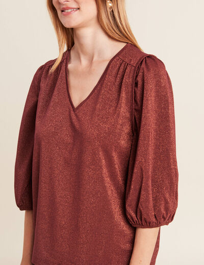 Blouse manches 3/4 couleur cuivre femme