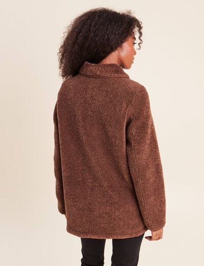Manteau bouclette doubl&eacute; manches longues marron fonc&eacute; femme