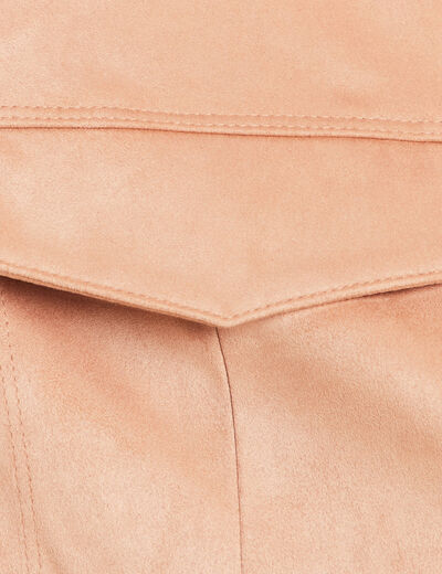 Veste droite longue aspect daim marron clair femme