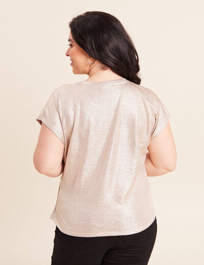 T-shirt manches courtes nou&eacute; couleur or femme