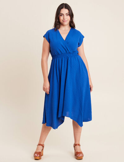 Robe évasée taille smockée bleu electrique femme