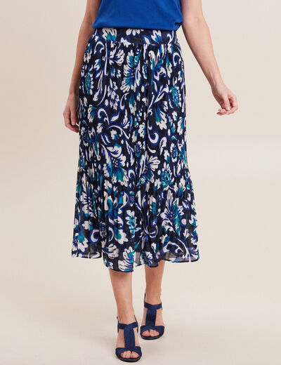 Jupe longue plissée imprimée bleu femme
