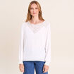 Blouse droite manches longues dentelle ecru femme