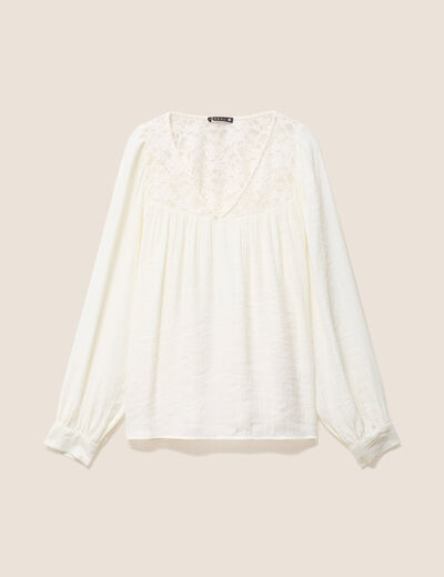 Chemise ample col v manches longues ecru femme