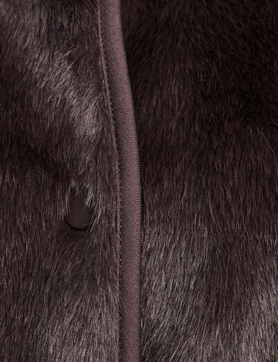 Gilet droit sans manches fausse fourrure marron fonc&eacute; femme