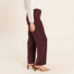 Jean taille haute en velours bordeaux femme