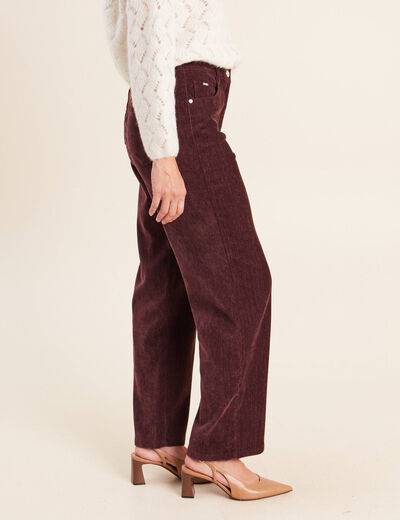 Jean taille haute en velours bordeaux femme