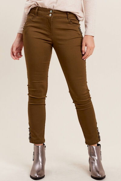 Pantalon ajusté 7/8ème vert olive femme