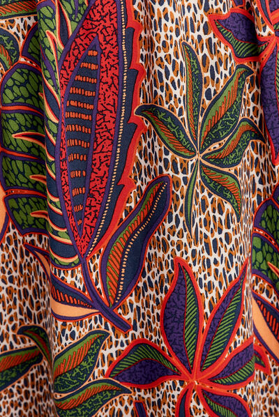 Robe longue évasée col en V multicolore femme