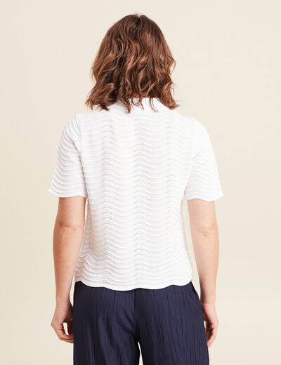 Pull manches courtes col polo blanc femme