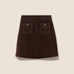 Jupe trap&egrave;ze courte en similicuir marron fonc&eacute; femme