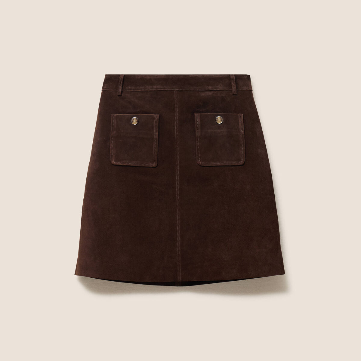 Jupe trap&egrave;ze courte en similicuir marron fonc&eacute; femme