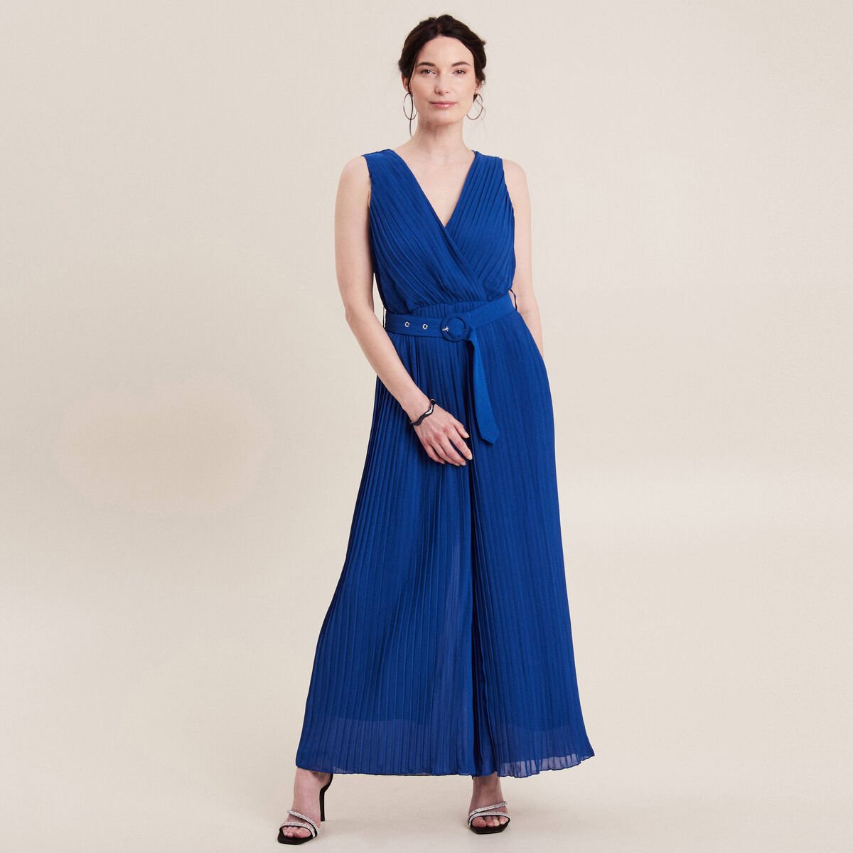 Combinaison pantalon plissée bleu electrique femme