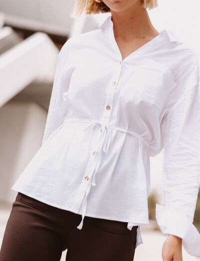 Tunique droite longue col chemise blanc femme