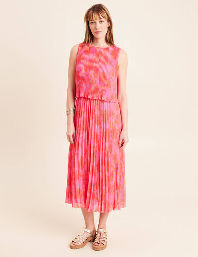 Robe longue &eacute;vas&eacute;e pliss&eacute;e sans manches rose femme