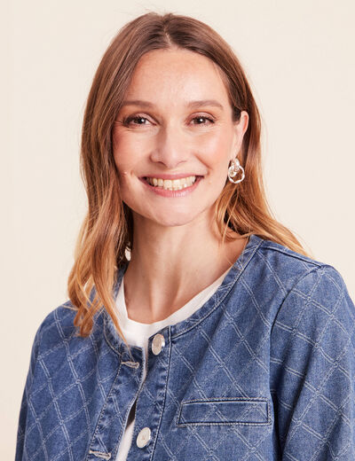 Veste courte droite en jean doubl&eacute;e denim stone femme