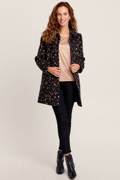Manteau droit col à revers noir femme