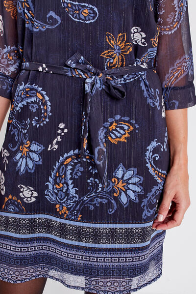 Robe droite manches 3/4 gris femme