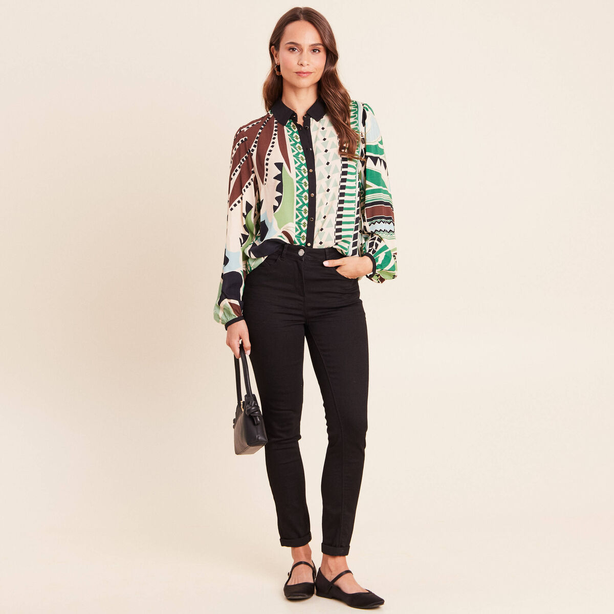 Chemise fluide manches longues vert femme