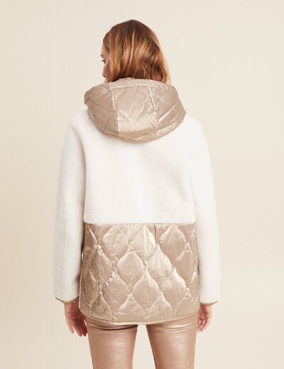 Manteau laine mouton à capuche ecru femme