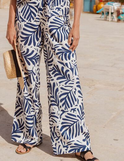 Pantalon flou taille haute blanc femme