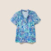 T-shirt col tunisien manches courtes bleu femme