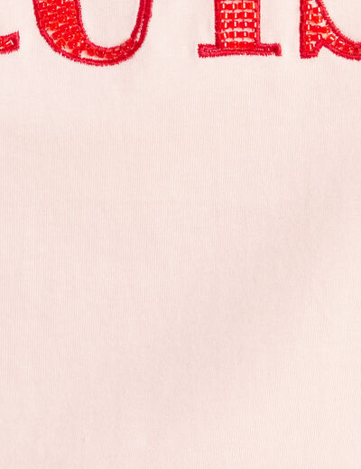 T-shirt col rond manches courtes rose poudr&eacute;e femme