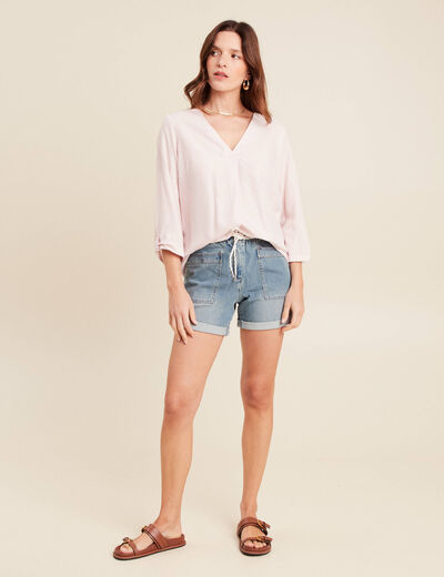 blouse fluide manches 3/4 rose femme