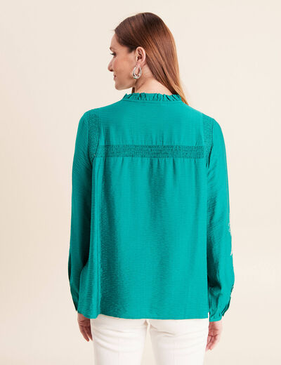 Blouse fluide col avec lien vert menthe femme