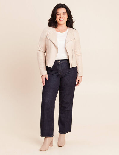Veste droite zipp&eacute;e beige femme