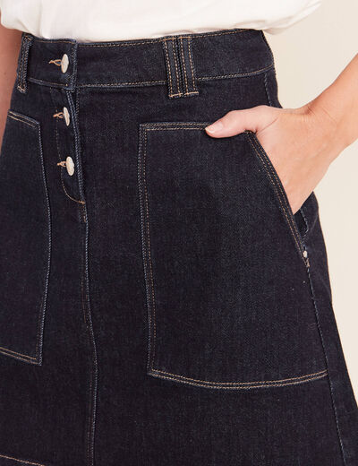 Jupe courte trap&egrave;ze en jean denim brut femme
