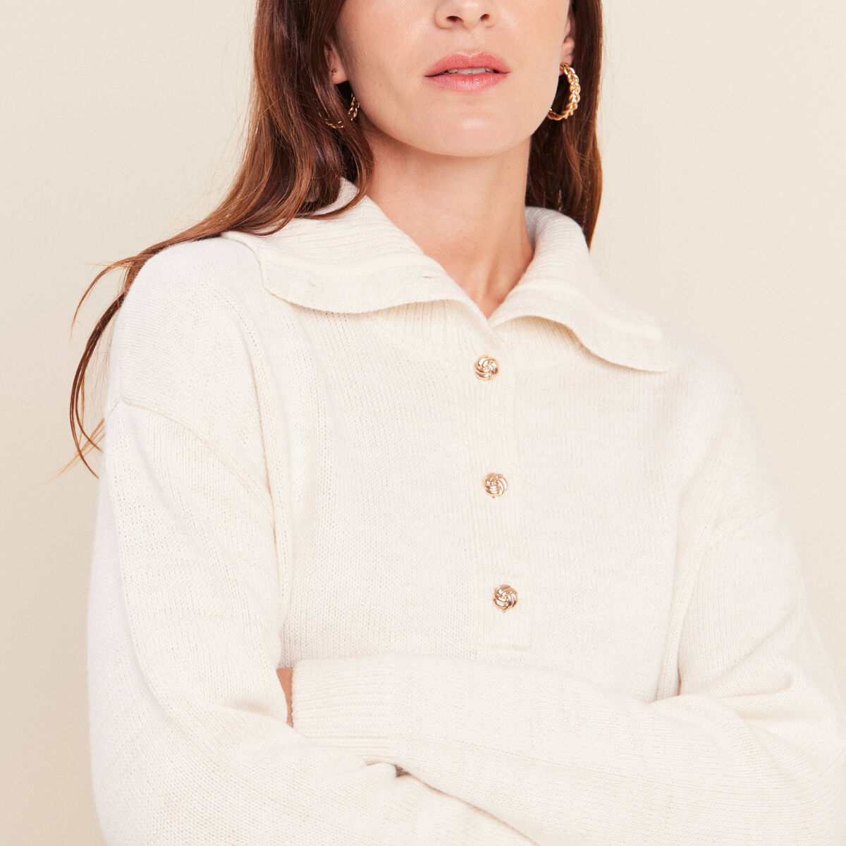 Pull col camionneur ecru femme