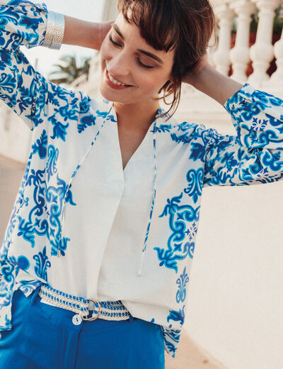 Blouse manches longues bleu femme