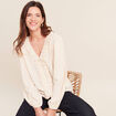 Blouse col v manches longues sable femme