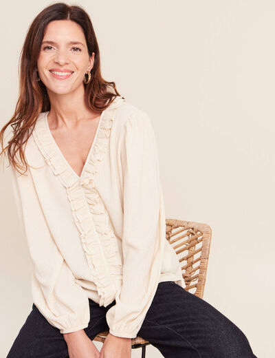 Blouse col v manches longues sable femme