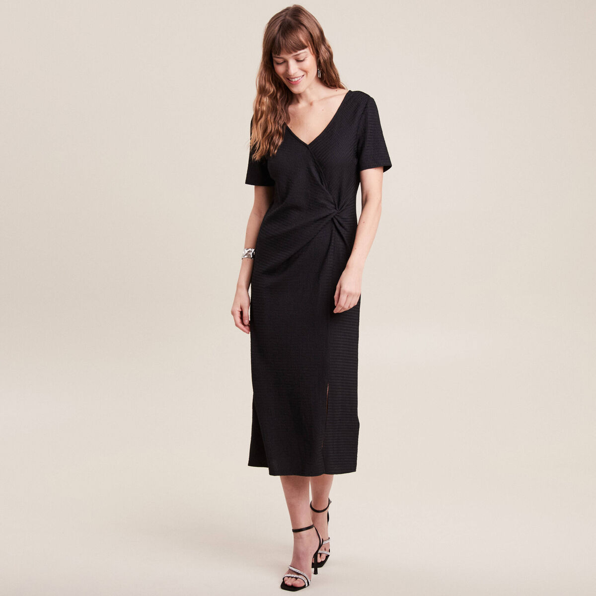 Robe midi moulante noir femme