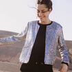 Veste zipp&eacute;e sequins gris argent femme