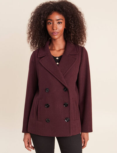 Caban doubl&eacute; avec capuche bordeaux femme