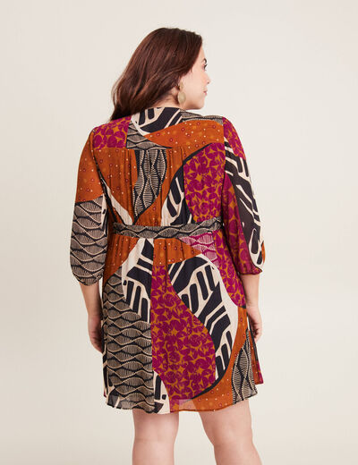 Robe évasée fluide manches 3/4 multicolore femme