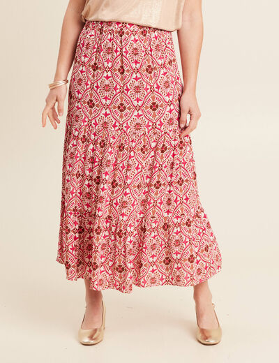 Jupe midi droite fluide rose femme