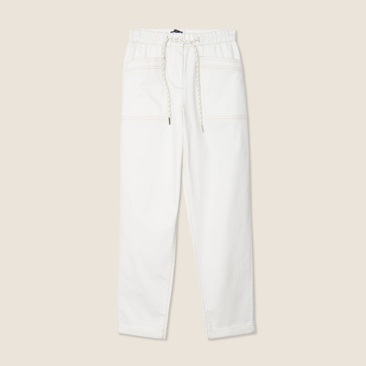 Pantalon coupe droite à coulisse blanc femme